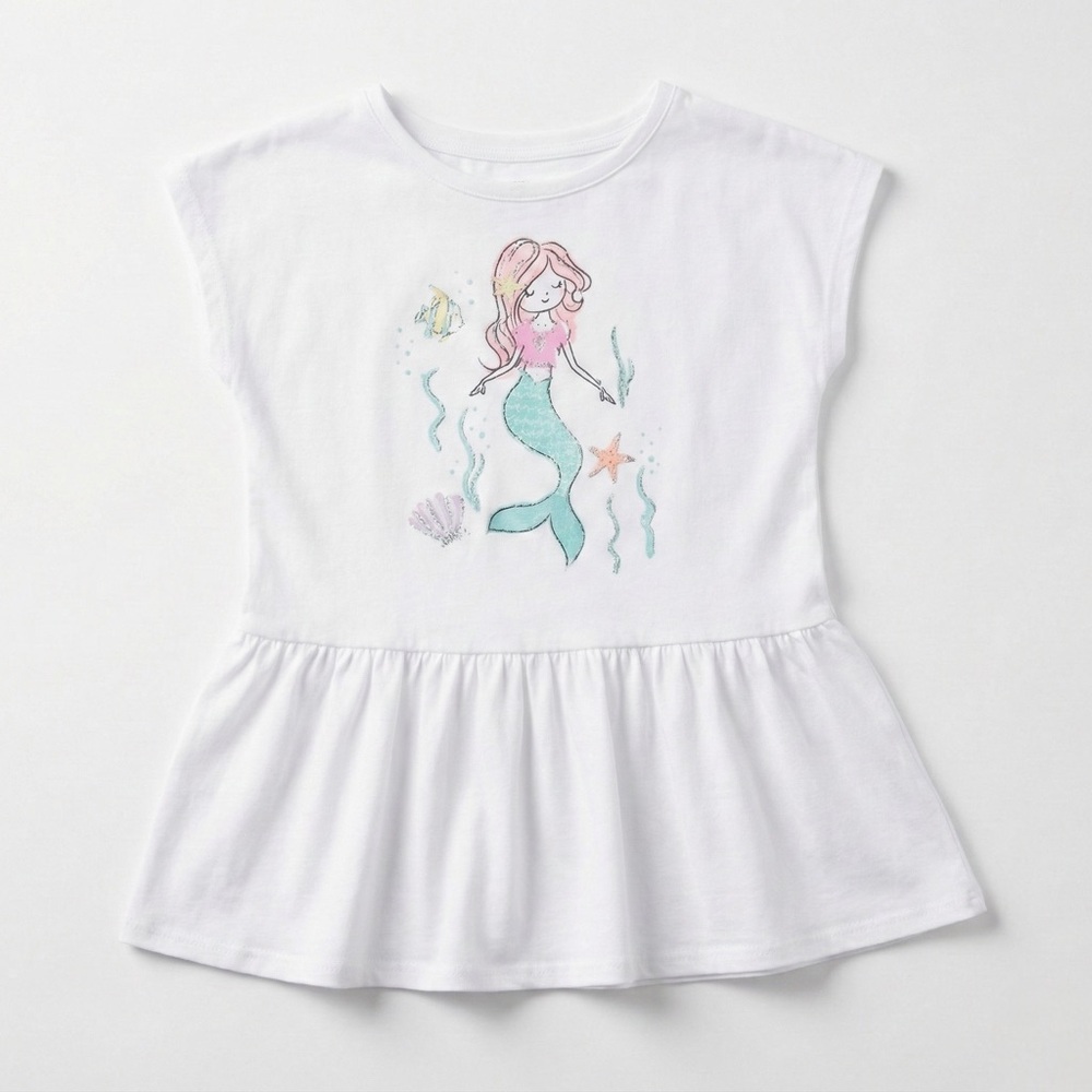 Garanimals Toddler Girl White Mermaid Peplum Top Glitter Graphic Shirt 5T